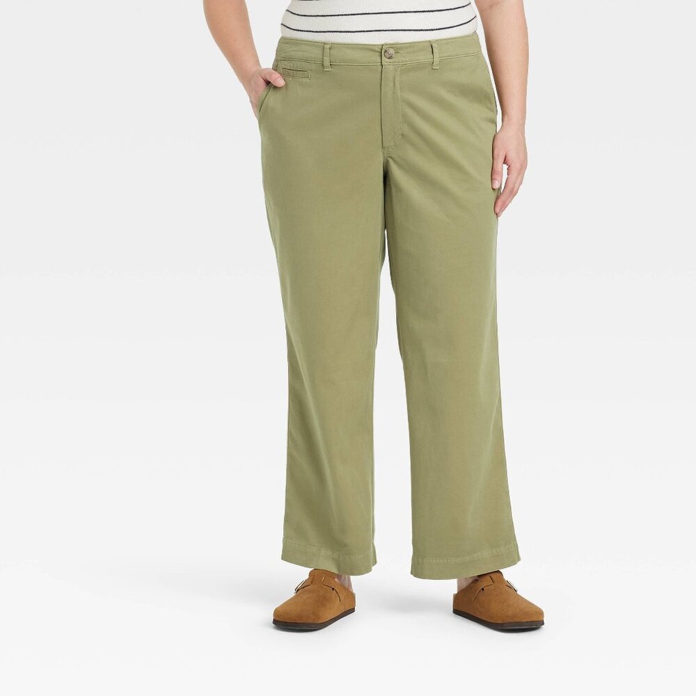 Women Mid-Rise Straight Leg Relaxed Chino Pants 16L Universal Thread Olive Green